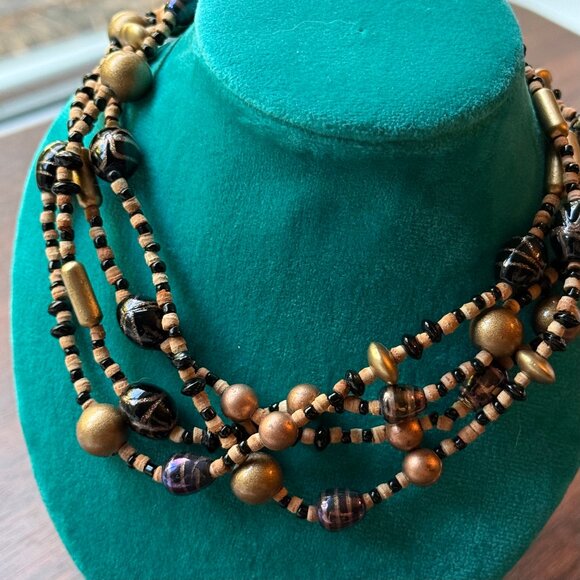 Late 90s Cork and Glass Layered Necklace - Picture 3 of 3